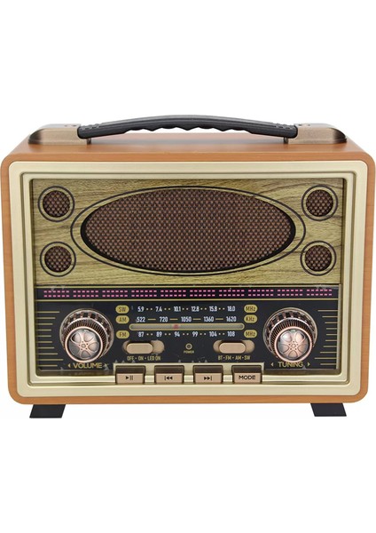 M-2027BT Taşınabilir Eskitme Radyo Fm Am Sw USB Tf Aux Destekli Vintage Bluetooth Hoparlör
