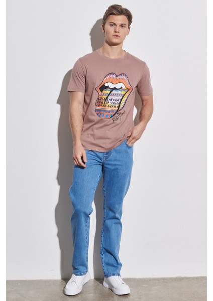 Loose Fit Rahat Kesim Pamuk Bisiklet Yaka Camel Tişört modelleri