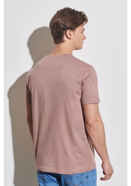 Loose Fit Rahat Kesim Pamuk Bisiklet Yaka Camel Tişört fırsatları