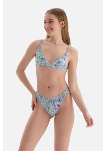 Lila - Yeşil Üçgen Küçük Bikini Üst