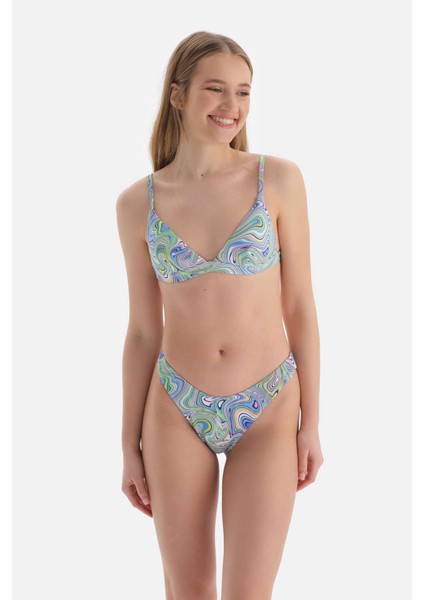 Lila - Yeşil Üçgen Küçük Bikini Üst