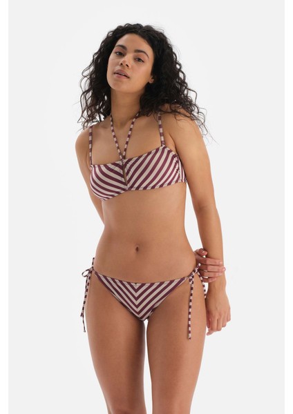 Bordo-Ekru Straplez Bikini Üst