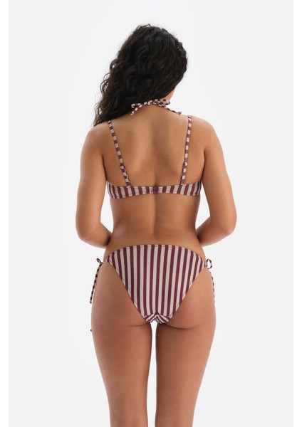 Bordo-Ekru Straplez Bikini Üst