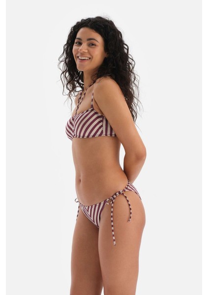 Bordo-Ekru Straplez Bikini Üst