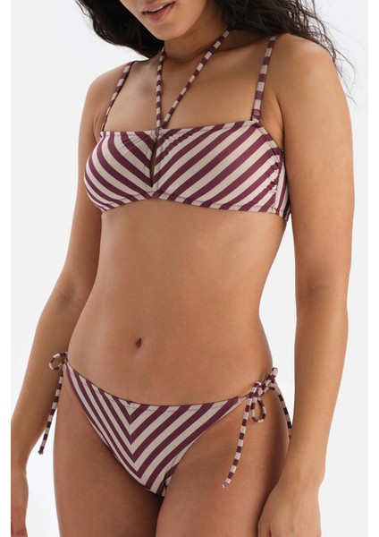 Bordo-Ekru Straplez Bikini Üst