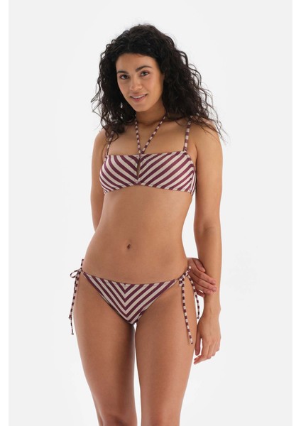 Bordo-Ekru Straplez Bikini Üst