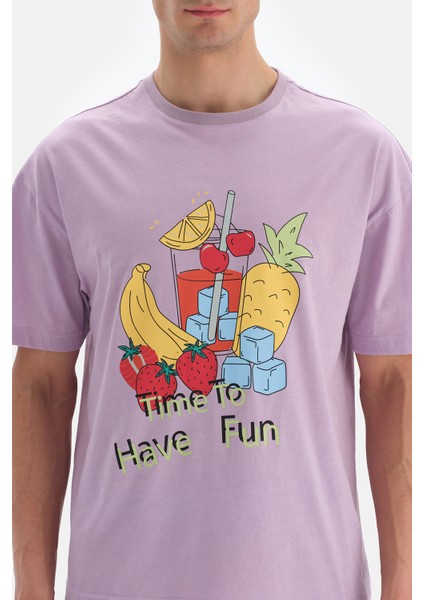 Lila O Yaka Baskılı Tişört fırsatları