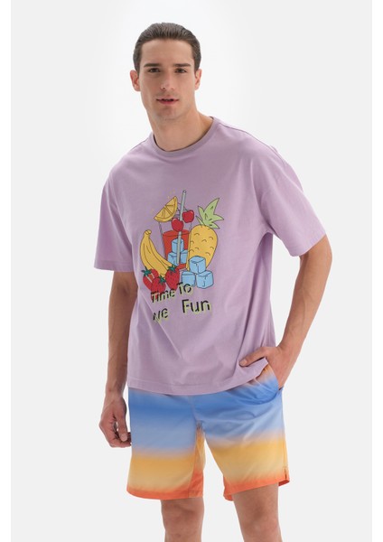 Lila O Yaka Baskılı Tişört indirimleri