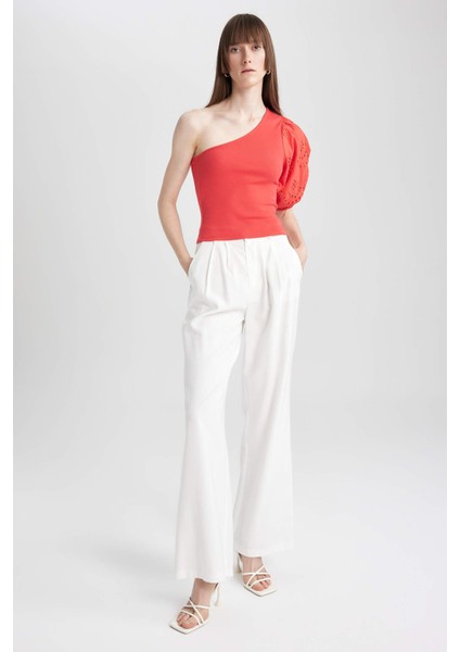 Slim Fit Dar Kesim Tek Omuzlu Fitilli Kaşkorse Kısa Kollu Tişört A7349AX23SM fiyatları