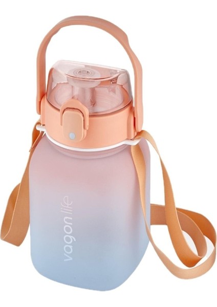 1100ML Çocuk Askılı Pipetli/pipetsiz Kullanım Çift Renk Softtouch Motivasyon Matarası