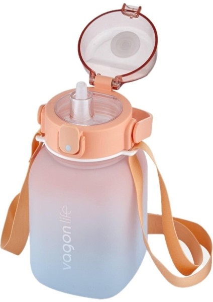 1100ML Çocuk Askılı Pipetli/pipetsiz Kullanım Çift Renk Softtouch Motivasyon Matarası fiyatları