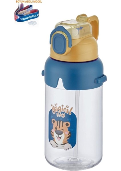 Boyun Askılı Kalın Pipetli Kilitli Kapaklı Su Matarası 650 ml 3 Renk Seçeneği