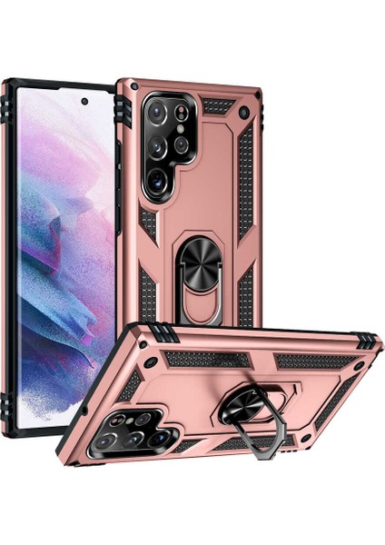 Samsung Galaxy S22 Ultra Kılıf Ultra Koruyan Yüzüklü Tank Stand Olan Mıknatıslı Voyotank