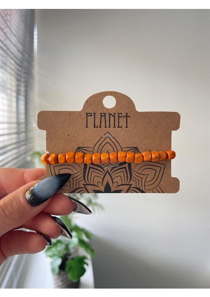 Planet Butik Turuncu Ahşap Unisex Otantik Bileklik