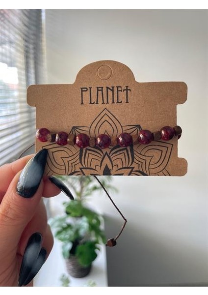 Planet Butik Kırmızı Taşlı Unisex Otantik Bileklik