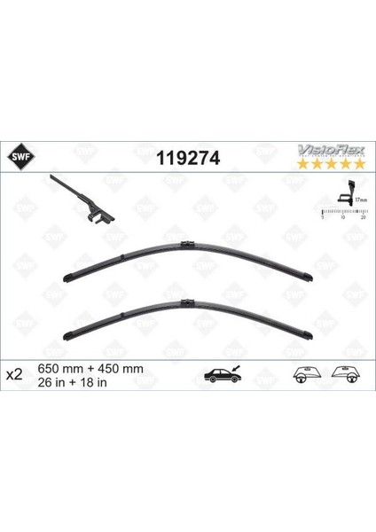 Silecek Supurgesi Swf Ruzgarlikli Flat 650MM-450MM Bmw F10 F01 F07 Nrmsa