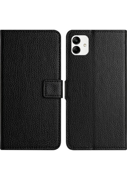 Samsung Galaxy A04E Için 4g Destekleme Stand Litchi Doku Pu Deri Kılıf Manyetik Kare Toka Cüzdan Cüzdan Cep Telefonu Kapağı (Yurt Dışından)