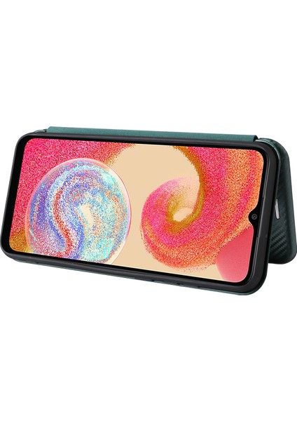 Samsung Galaxy A04E Için 4g Karbon Fiber Doku Manyetik Pu Deri Deri Telefon Kılıfı Yuvası Stand Tam Koruma Telefon Flip Kapak (Yurt Dışından) fırsatları