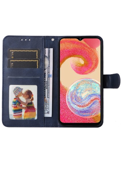 Samsung Galaxy A04E Için 4g Manyetik Pu Deri Telefon Kapak Standı Stand Anti-Sracratch Doku Doku Folio Cüzdan Telefon Kılıfı Kayış (Yurt Dışından)