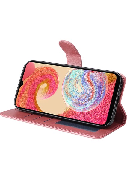 Samsung Galaxy A04E Için 4g Manyetik Pu Deri Telefon Kapak Standı Stand Anti-Sracratch Doku Doku Folio Cüzdan Telefon Kılıfı Kayış (Yurt Dışından) modelleri
