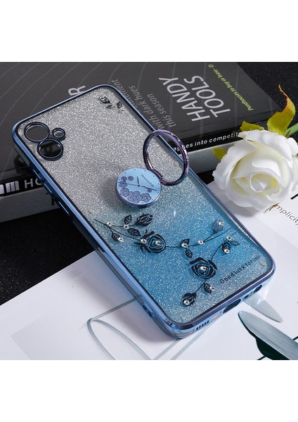 Samsung Galaxy A04E Için 4g / M04 4g / F04 4g Rhinestone Telefon Kılıfı Çiçek Deseni Kickstand Glitter Gradient Tpu Kapak (Yurt Dışından)