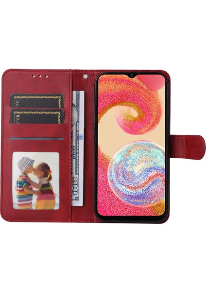 Samsung Galaxy A04E Için 4g Manyetik Pu Deri Telefon Kapak Standı Stand Anti-Sracratch Doku Doku Folio Cüzdan Telefon Kılıfı Kayış (Yurt Dışından) fiyatları