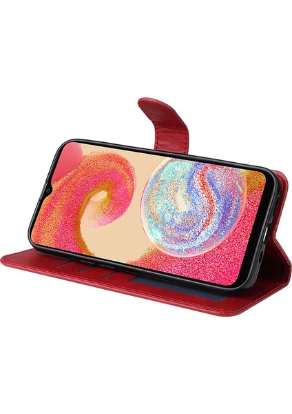 Samsung Galaxy A04E Için 4g Manyetik Pu Deri Telefon Kapak Standı Stand Anti-Sracratch Doku Doku Folio Cüzdan Telefon Kılıfı Kayış (Yurt Dışından) modelleri