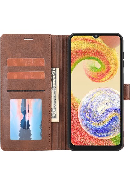Samsung Galaxy A04E Için 4g / F04 4g / M04 4g Yatay Hat Pu Deri Deri Stand Kılıf Cüzdan Kapağı (Yurt Dışından)