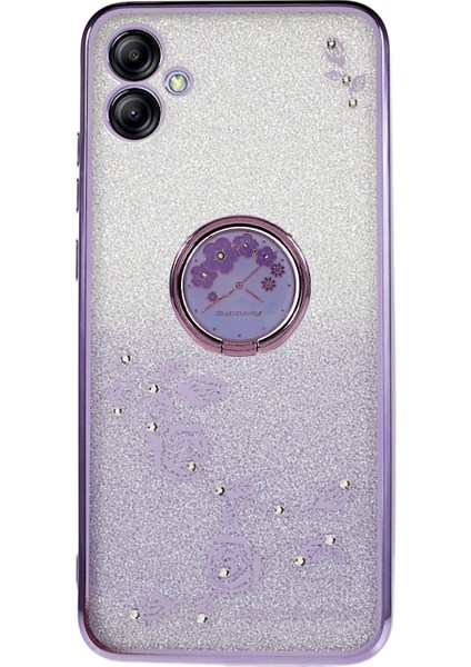 Samsung Galaxy A04E Için 4g / M04 4g / F04 4g Rhinestone Telefon Kılıfı Çiçek Deseni Kickstand Glitter Gradient Tpu Kapak (Yurt Dışından)