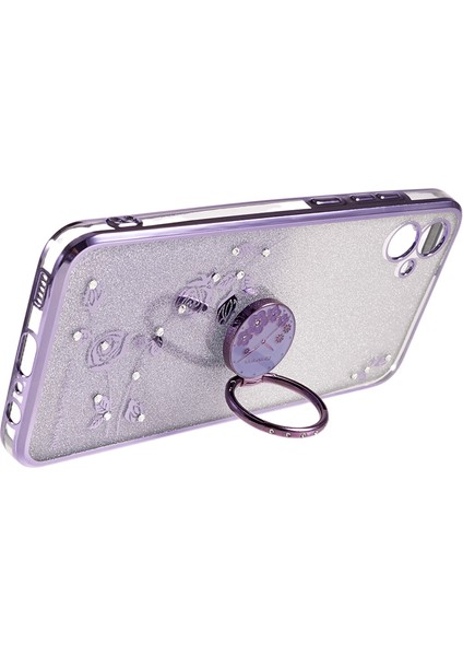 Samsung Galaxy A04E Için 4g / M04 4g / F04 4g Rhinestone Telefon Kılıfı Çiçek Deseni Kickstand Glitter Gradient Tpu Kapak (Yurt Dışından) modelleri