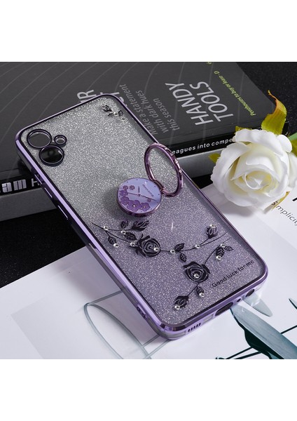 Samsung Galaxy A04E Için 4g / M04 4g / F04 4g Rhinestone Telefon Kılıfı Çiçek Deseni Kickstand Glitter Gradient Tpu Kapak (Yurt Dışından) indirimleri