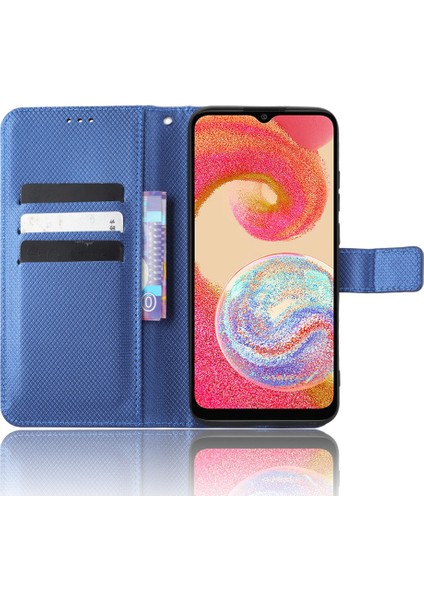Samsung Galaxy A04E Için 4g Manyetik Toka Koruyucu Telefon Kapağı Elmas Doku Pu Deri Katlanabilir Stand Flip Cüzdan Telefon Kılıfı (Yurt Dışından)