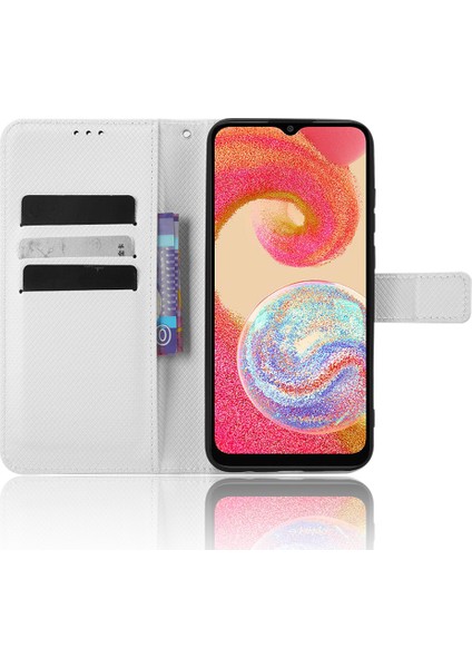 Samsung Galaxy A04E Için 4g Manyetik Toka Koruyucu Telefon Kapağı Elmas Doku Pu Deri Katlanabilir Stand Flip Cüzdan Telefon Kılıfı (Yurt Dışından)