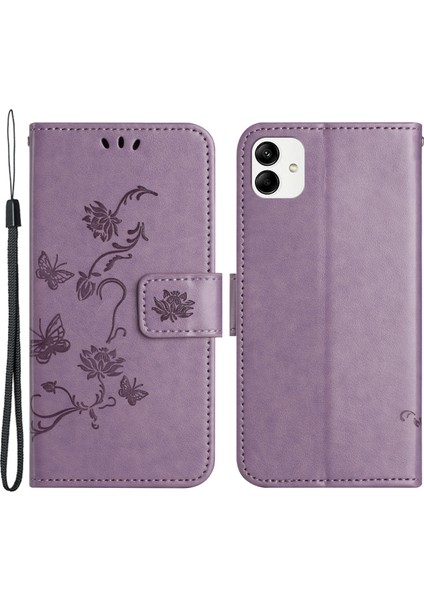 Samsung Galaxy A04E Için 4g Pu Deri Flip Telefon Kapağı Baskılı Kelebek Çiçek Desen Standı Magnetic Cüzdan Folio Kılıf (Yurt Dışından)