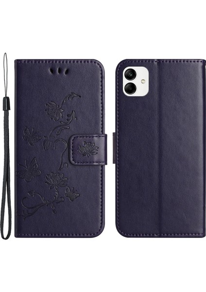 Samsung Galaxy A04E Için 4g Pu Deri Flip Telefon Kapağı Baskılı Kelebek Çiçek Desen Standı Magnetic Cüzdan Folio Kılıf (Yurt Dışından)