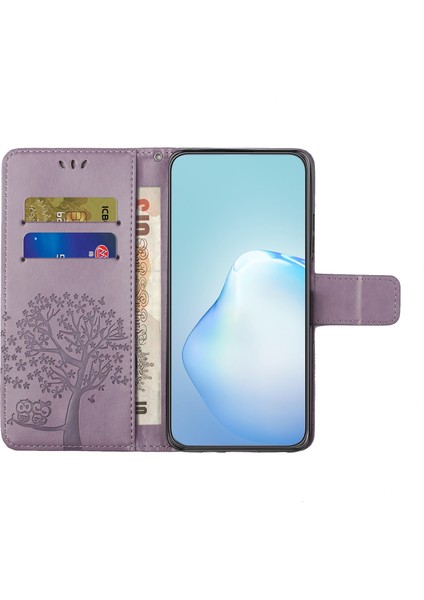 Samsung Galaxy A04E Için 4g Baskılı Baykuş Ağacı Deseni Kıvrım Anti-Sracratch Pu Deri Cüzdan Görüntüleme Standı Fingerprint Anti-Fragrint Koruyucu Kılıf (Yurt Dışından)