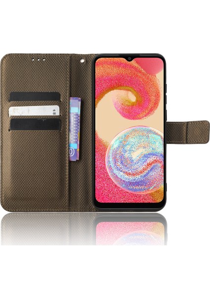 Samsung Galaxy A04E Için 4g Manyetik Toka Koruyucu Telefon Kapağı Elmas Doku Pu Deri Katlanabilir Stand Flip Cüzdan Telefon Kılıfı (Yurt Dışından)