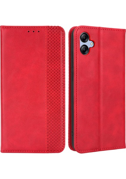 Retro Doku Samsung Galaxy A04E 4g Için Retro Doku Koruyucu Telefon Kapağı, Manyetik Otomatik Kapanış Baskılı Pu Desen Pu Deri Flip Cüzdan Stand Anti-Drop Telefon Kılıfı (Yurt Dışından)