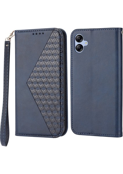 Samsung Galaxy A04E Için 4g Baskılı Rhombus Desen Buzağı Doku Telefon Kılıfı Pu Deri Cüzdan Stand Manyetik Kapak Kapağı (Yurt Dışından)