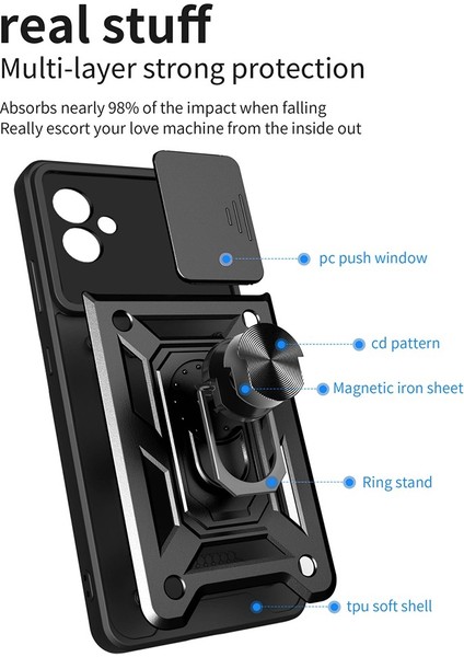 Samsung Galaxy A04E 4g Için Slayt Kameralı Telefon Kılıfı, Sert Pc Yumuşak Tpu Kickstand ile Koruyucu Koruyucu Koruyucu Kapak (Yurt Dışından) modelleri