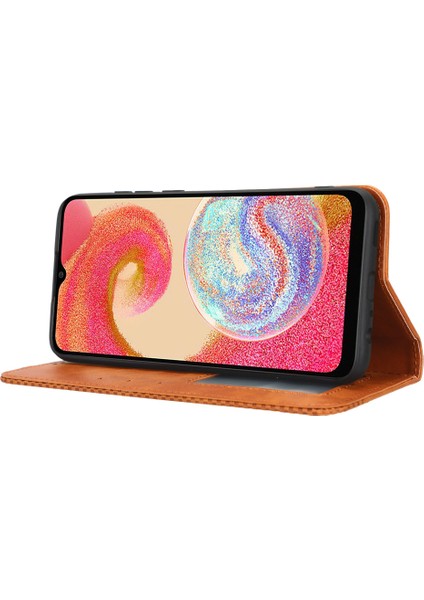 Retro Doku Samsung Galaxy A04E 4g Için Retro Doku Koruyucu Telefon Kapağı, Manyetik Otomatik Kapanış Baskılı Pu Desen Pu Deri Flip Cüzdan Stand Anti-Drop Telefon Kılıfı (Yurt Dışından) fırsatları
