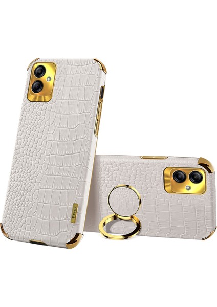 Samsung Galaxy A04 4g (164.4 x 76.3 x 9.1 Mm) Timsah Doku Telefon Kılıfı Elektrokaplama Halkası Kickstand Pu Deri Kaplı Tpu Kapağı (Yurt Dışından)
