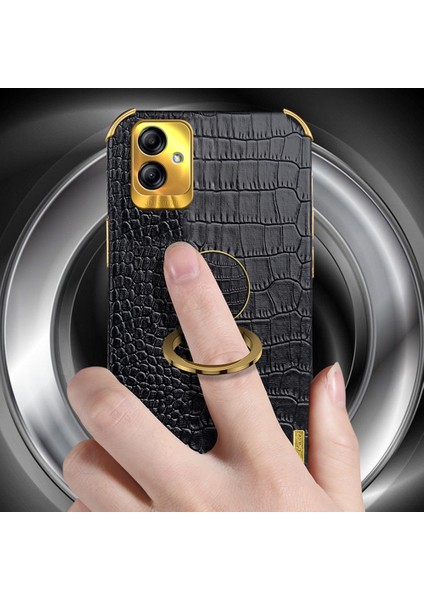 Samsung Galaxy A04 4g (164.4 x 76.3 x 9.1 Mm) Timsah Doku Telefon Kılıfı Elektrokaplama Halkası Kickstand Pu Deri Kaplı Tpu Kapağı (Yurt Dışından) fiyatları