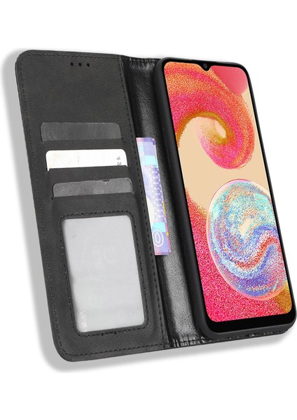 Retro Doku Samsung Galaxy A04E 4g Için Retro Doku Koruyucu Telefon Kapağı, Manyetik Otomatik Kapanış Baskılı Pu Desen Pu Deri Flip Cüzdan Stand Anti-Drop Telefon Kılıfı (Yurt Dışından) modelleri