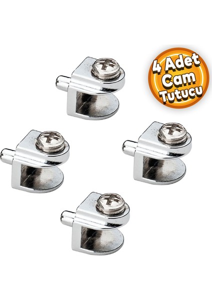 Cam Raf Tutucu Metal Cam Etejer Pimli Krom Metal Vidalı (4 Adet)