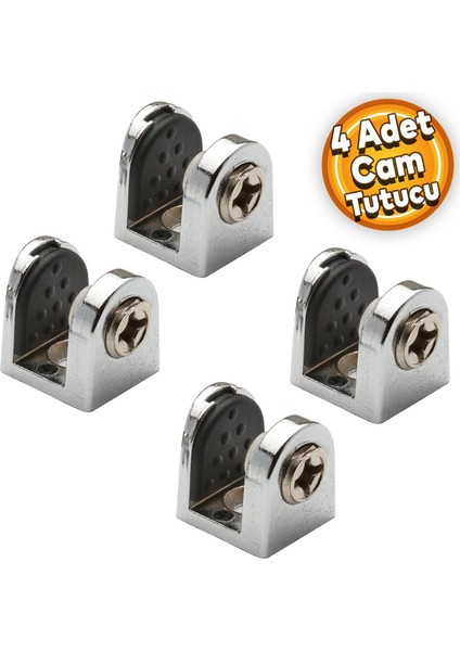 Tırnak Metal Cam Raf Tutucu Cam Etejer Menteşesi Krom Metal Vidalı 8 mm (4 Adet)
