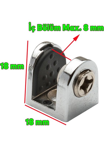 Tırnak Metal Cam Raf Tutucu Cam Etejer Menteşesi Krom Metal Vidalı 8 mm (4 Adet)