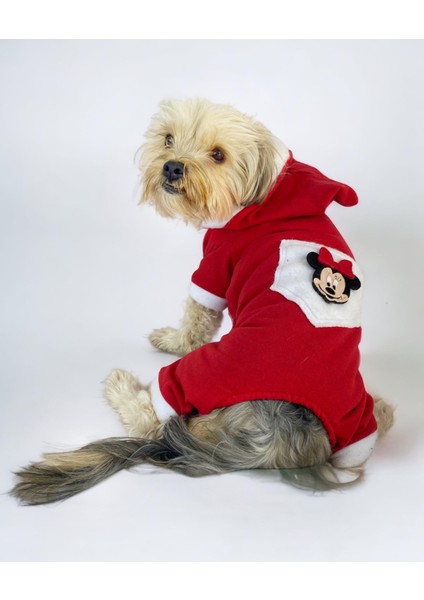 Kırmızı Sevimli Fare Duo Kapşonlu Köpek Tulumu