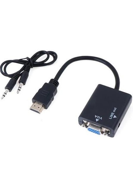 HDMI To VGA Ses Destekli Monitör Dönüştürücü Kablo Çevirici Adaptör