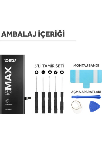 iPhone 11 Batarya 3510 mAh Mucize Batarya Deji